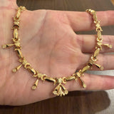 18k Yellow Gold 22g Vintage Ladies Fringe Drop Dangle Necklace Italy 16"