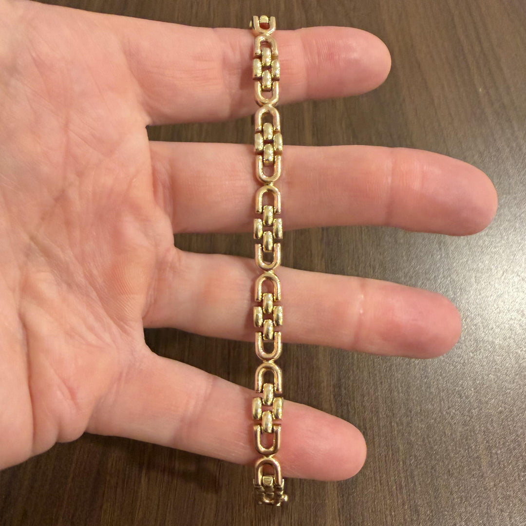 14k Yellow and Rose Gold 13.4g Ladies 7mm Fancy Link Bracelet Italy 7.25"