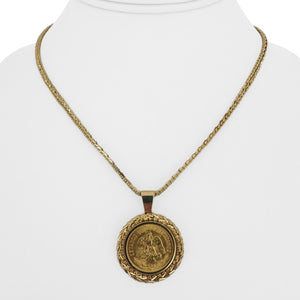 22k Gold Mexican Five Peso Coin and 18k Beaded Wheat Pendant Necklace 16"