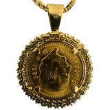 22k Gold Mexican Five Peso Coin and 18k Beaded Wheat Pendant Necklace 16"