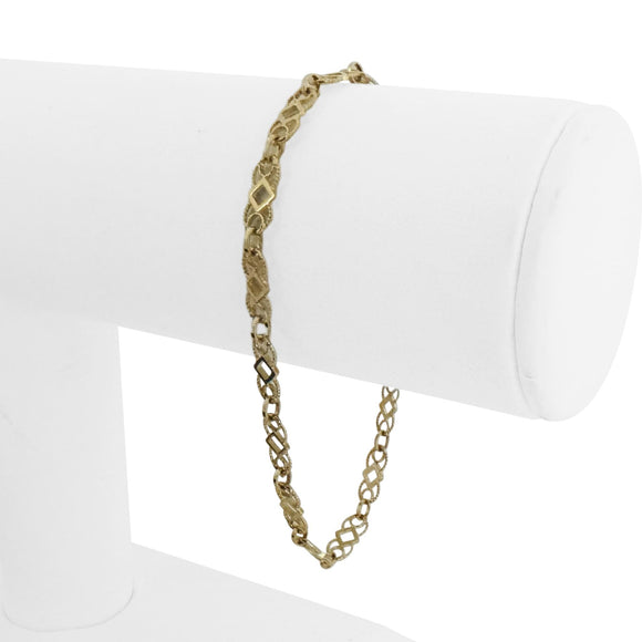 18k Yellow Gold 4.4g Ladies Thin 4.5mm Fancy Link Bracelet Italy 7.25
