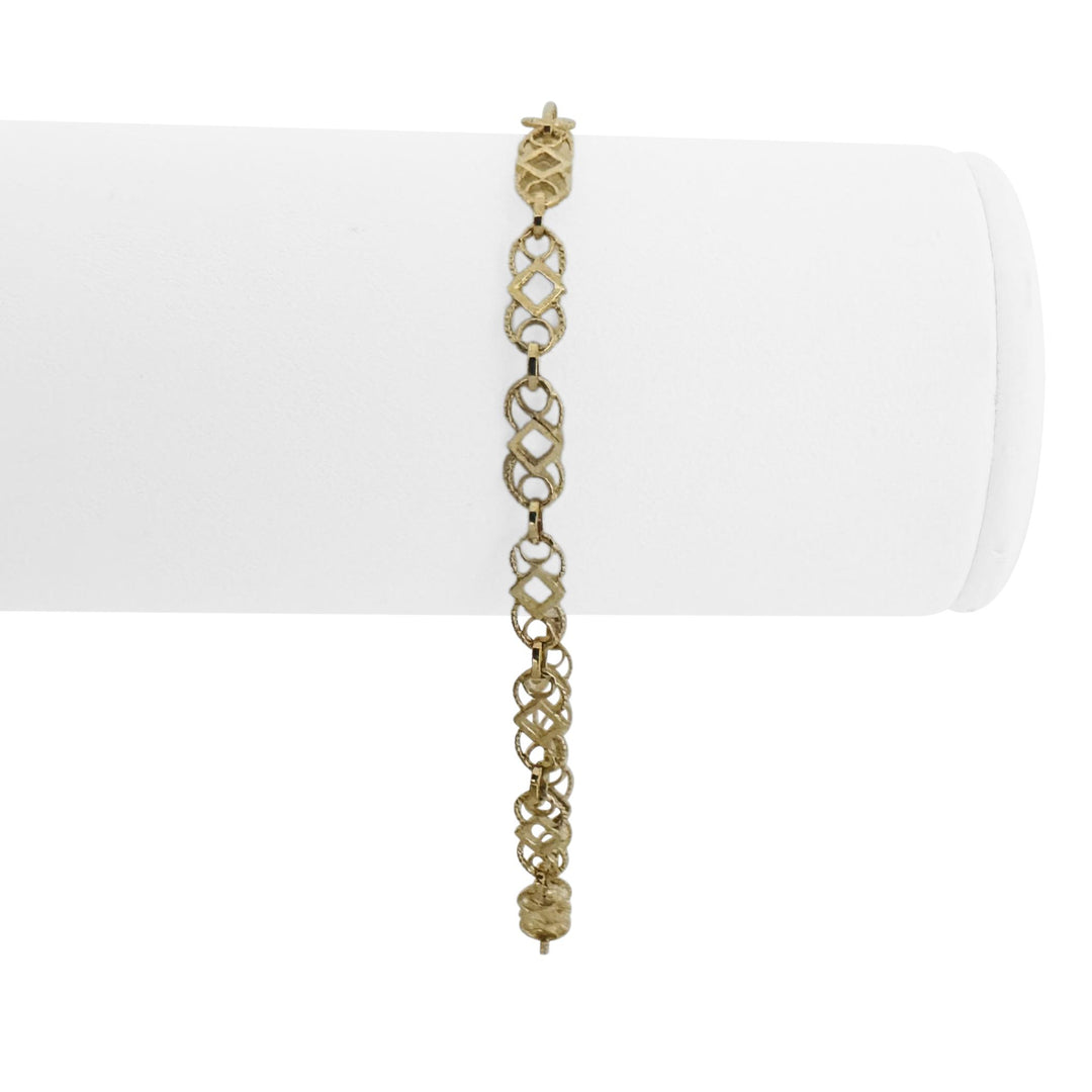 18k Yellow Gold 4.4g Ladies Thin 4.5mm Fancy Link Bracelet Italy 7.25"