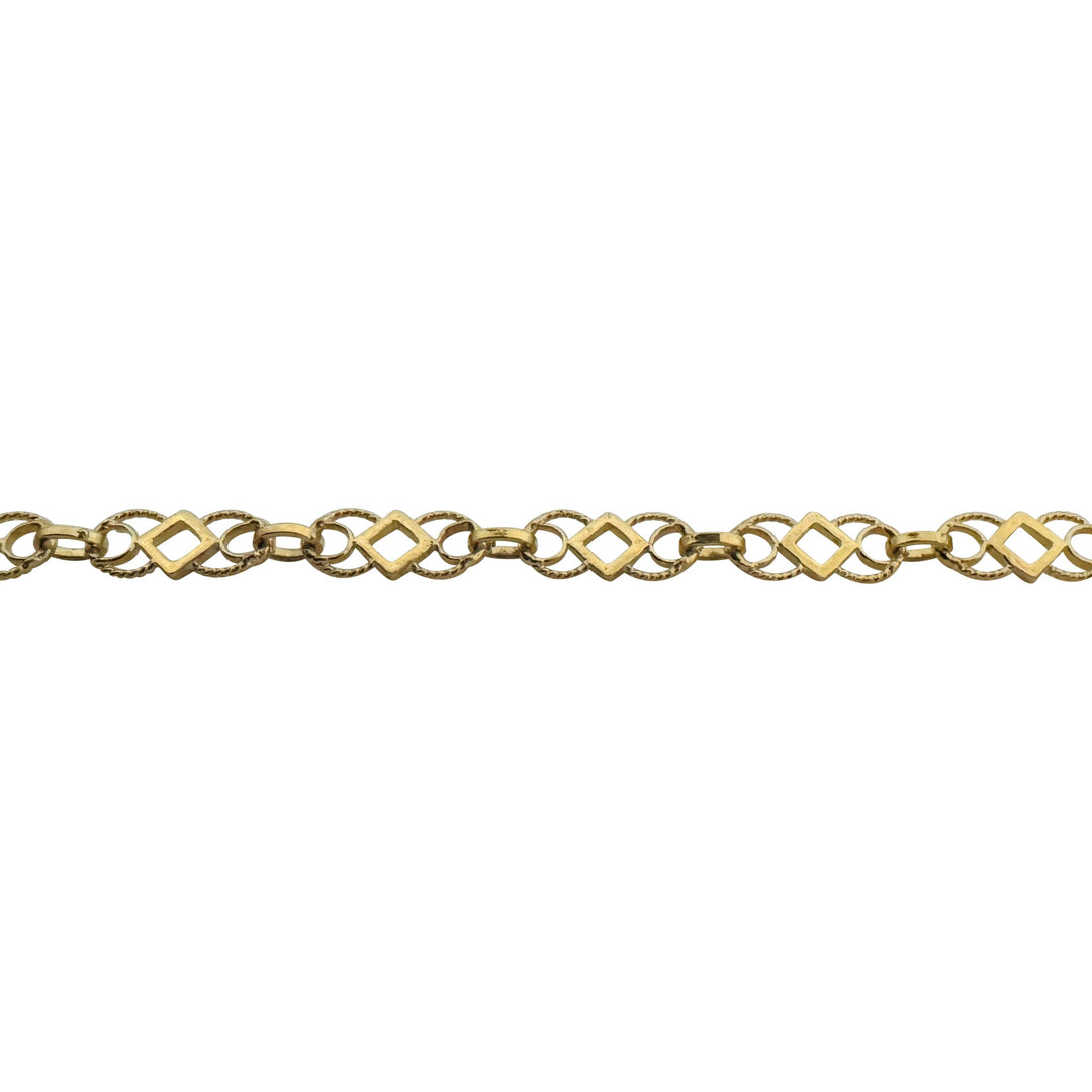 18k Yellow Gold 4.4g Ladies Thin 4.5mm Fancy Link Bracelet Italy 7.25"
