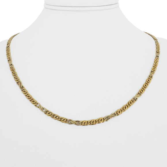 18k Two Tone Gold 7g Hollow 3.5mm Fancy Figarucci Link Chain Necklace Italy 19