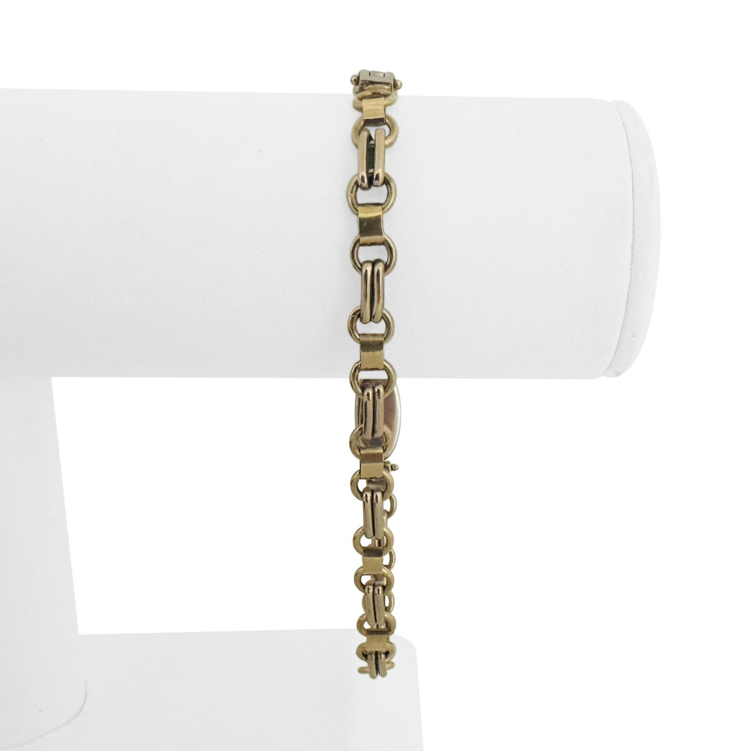 18k Yellow and White Gold 18g Vintage 6mm Fancy Link Bracelet Italy 8.75"