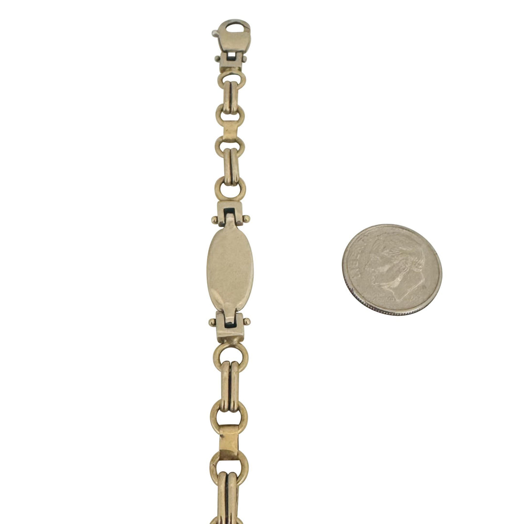 18k Yellow and White Gold 18g Vintage 6mm Fancy Link Bracelet Italy 8.75"