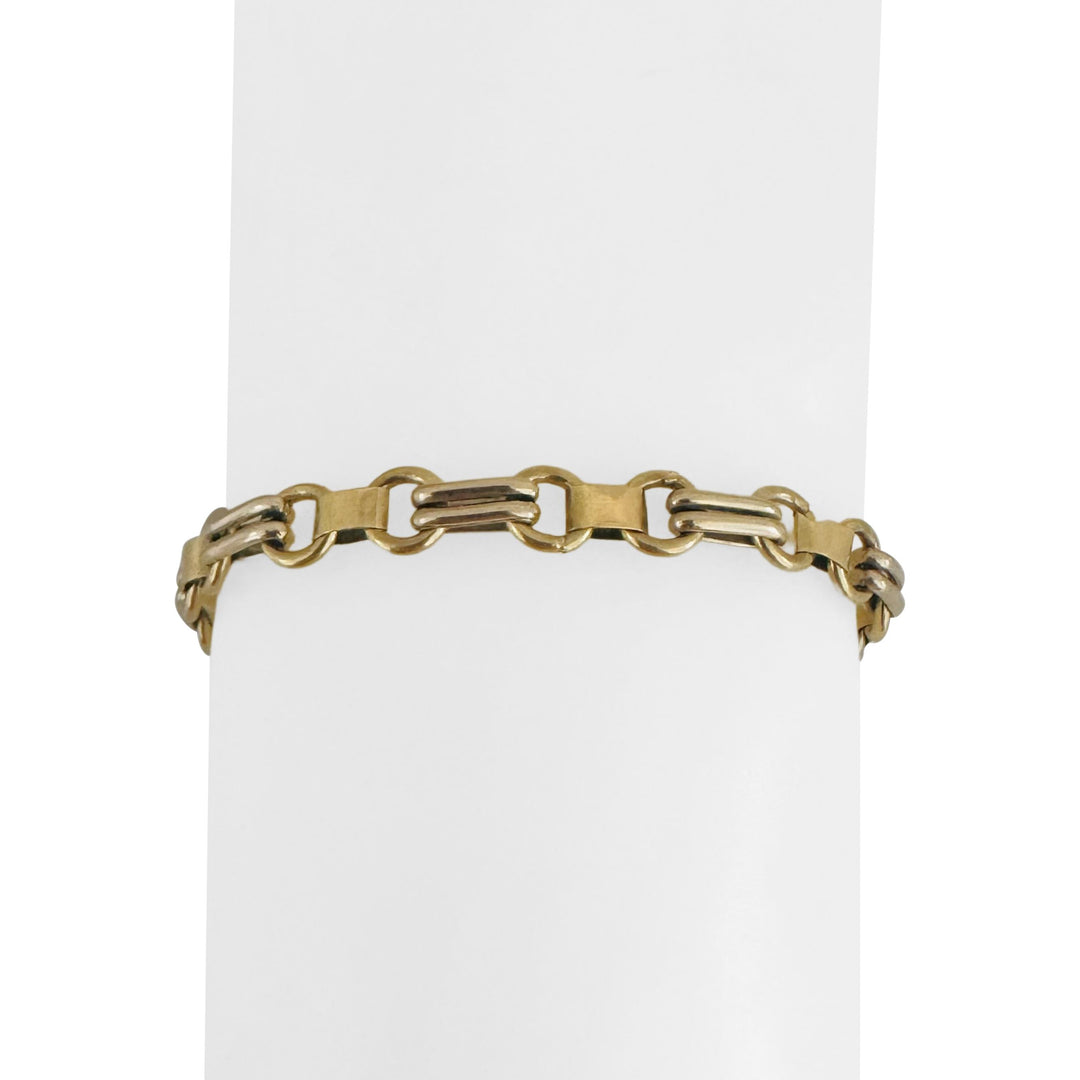 18k Yellow and White Gold 18g Vintage 6mm Fancy Link Bracelet Italy 8.75"