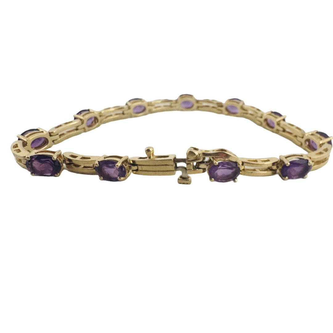 14k Yellow Gold and Amethyst 12.4g Fancy Link Bracelet 7"