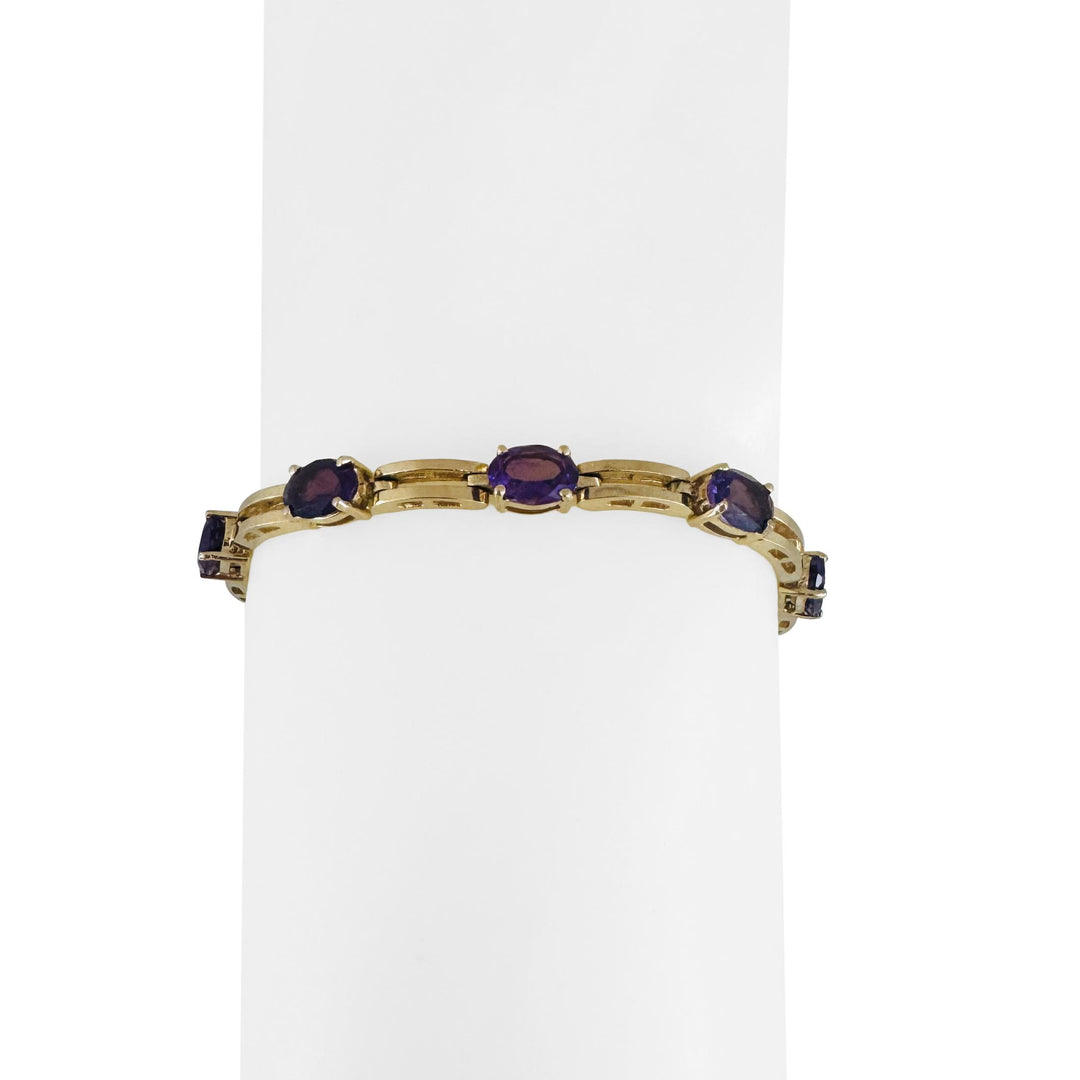 14k Yellow Gold and Amethyst 12.4g Fancy Link Bracelet 7"