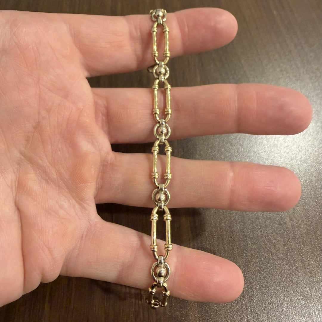 14k Yellow and White Gold 13.6g Ladies 7mm Fancy Link Bracelet 7.25"