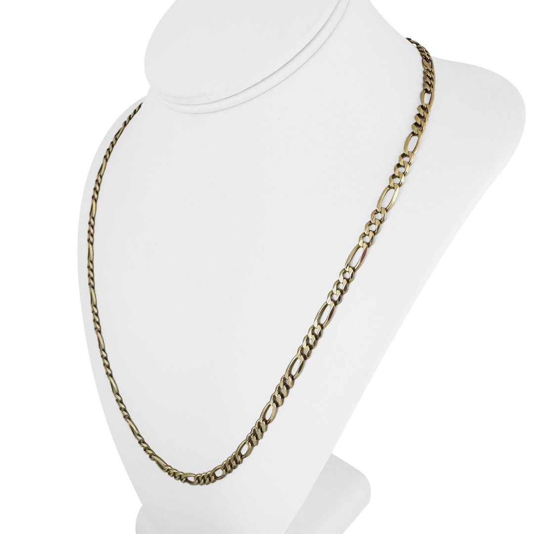 14k Yellow Gold 16.7g Solid 4mm Figaro Link Chain Necklace Italy 22.5"