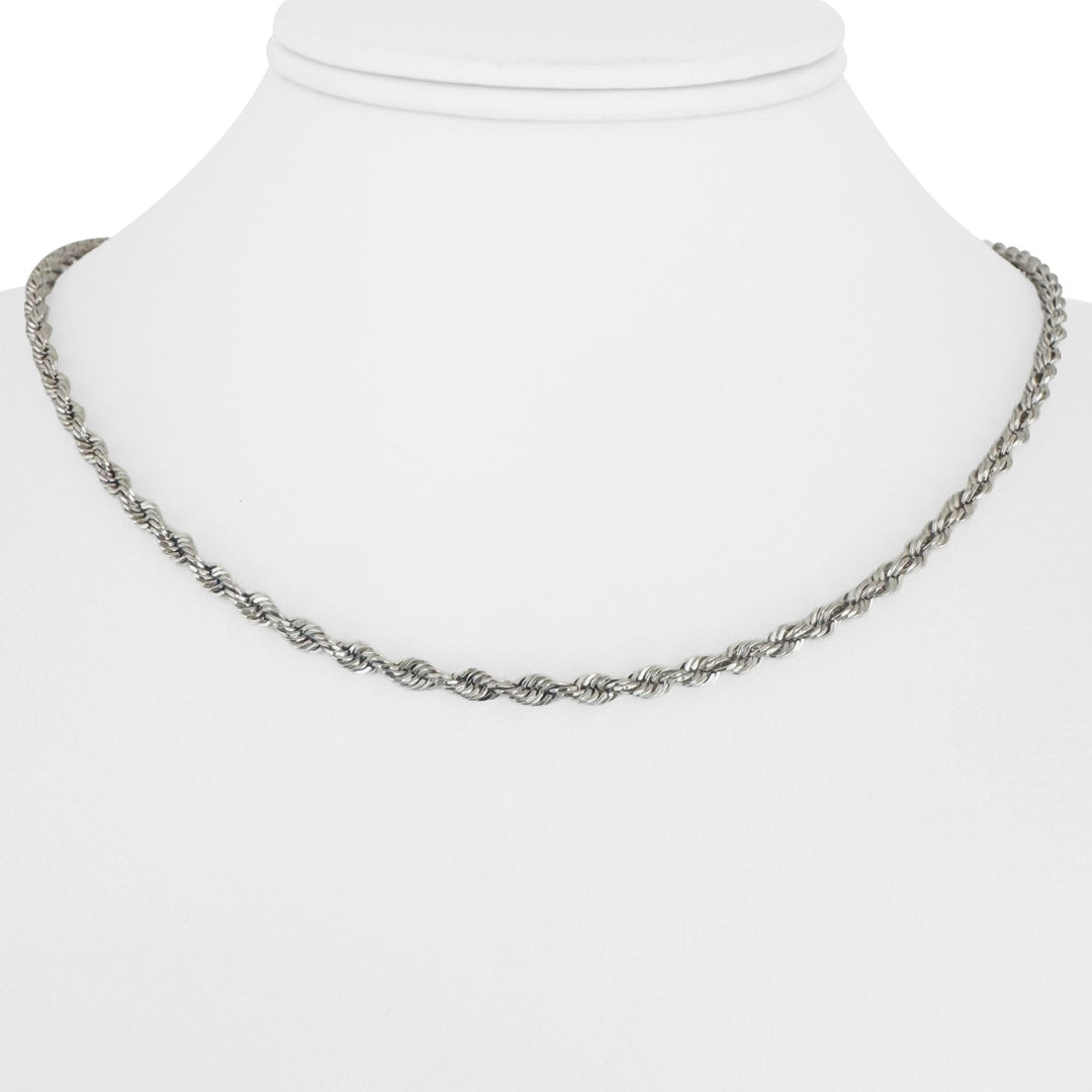 14k White Gold 4g Hollow Light Diamond Cut 3mm Rope Chain Necklace 18"
