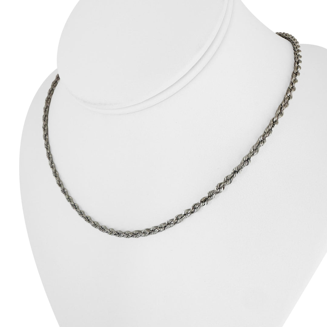 14k White Gold 4g Hollow Light Diamond Cut 3mm Rope Chain Necklace 18"