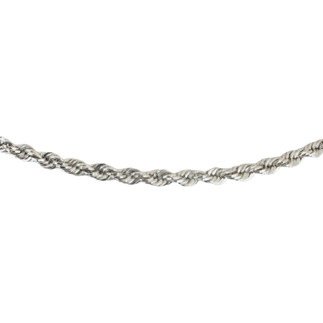 14k White Gold 4g Hollow Light Diamond Cut 3mm Rope Chain Necklace 18"