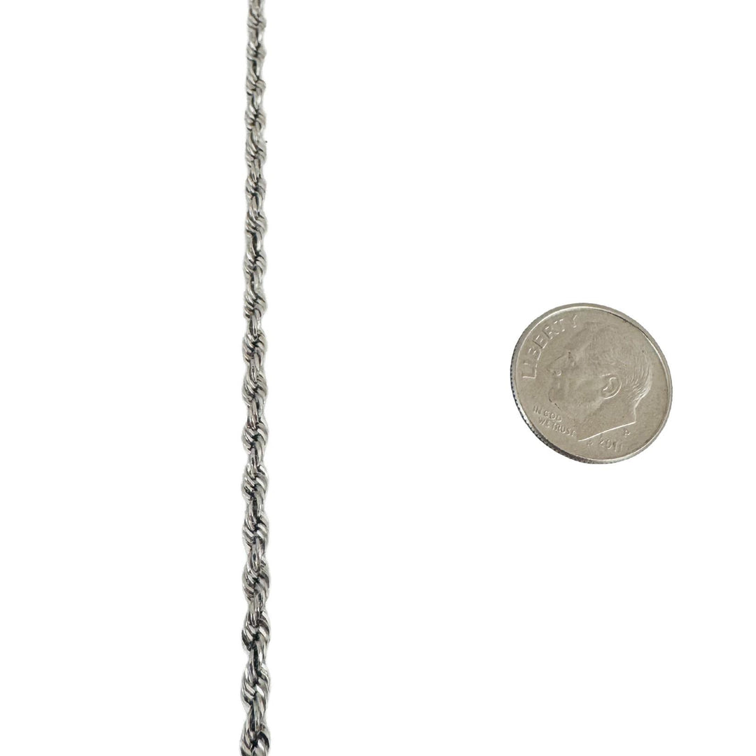 14k White Gold 4g Hollow Light Diamond Cut 3mm Rope Chain Necklace 18"