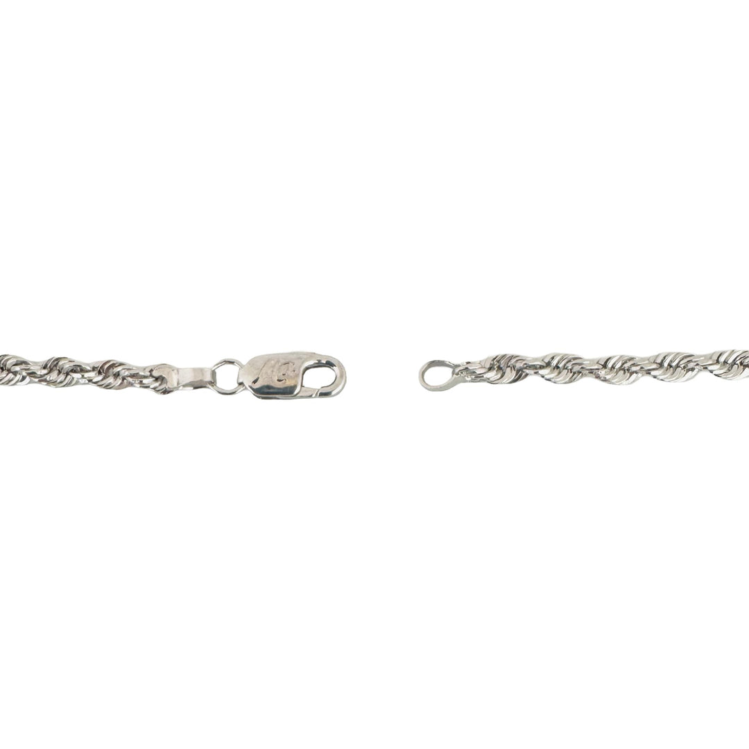 14k White Gold 4g Hollow Light Diamond Cut 3mm Rope Chain Necklace 18"
