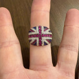14k White Gold Ruby Sapphire and 1.27ct Diamond Men's Union Jack Ring Size 11.5