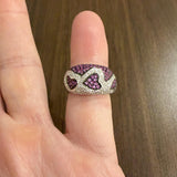 18k White Gold Pink Sapphire and Diamond Heart Band Ring Size 6.25