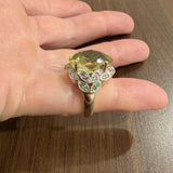 LeVian 14k White Gold Peridot Tsavorite and Diamond Large Ring Size 7.25