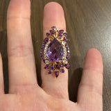 LeVian 14k Rose Gold Amethyst and Diamond Large Ring Size 8