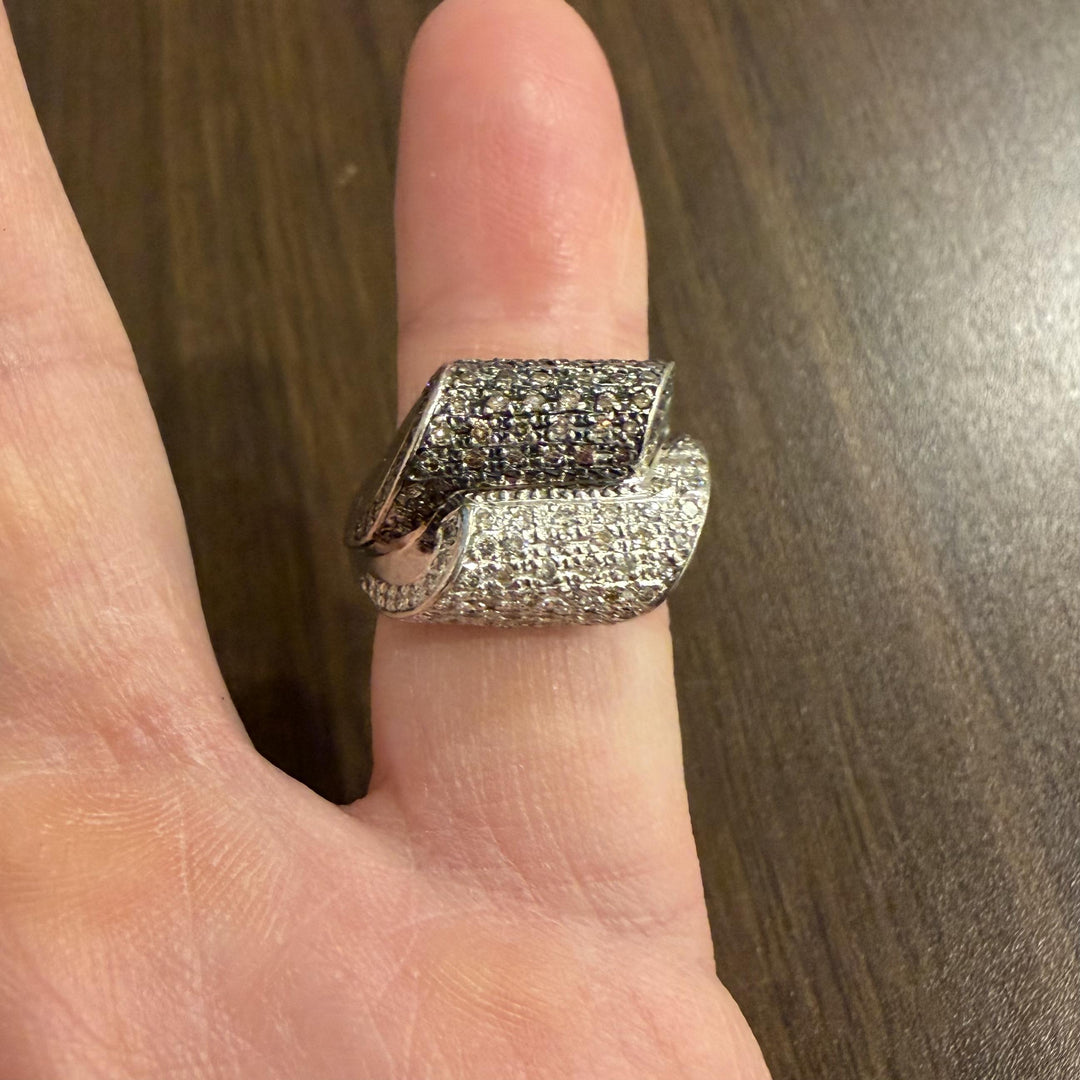 LeVian 18k White Gold 1.25cttw Chocolate and White Diamond Heavy Ring Size 7.75