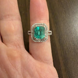 14k White Gold 2.95ct Natural Emerald and Diamond Halo Ring Size 7