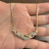 14k Yellow Gold and 1.50cttw Diamond Pendant Herringbone Link Necklace Italy 18"