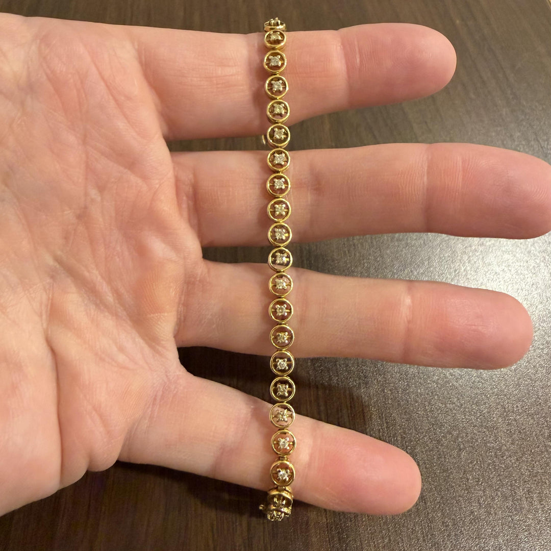14k Yellow Gold and 0.50cttw Diamond Vintage Circle Link Bracelet 6.75"