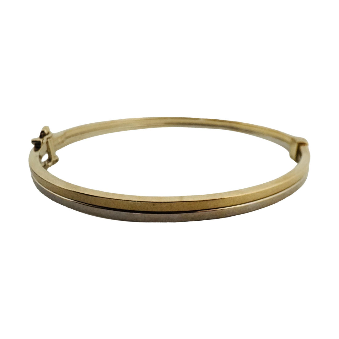 14k Yellow and White Gold 6.8g Two Tone Hinged Bangle 7.25"