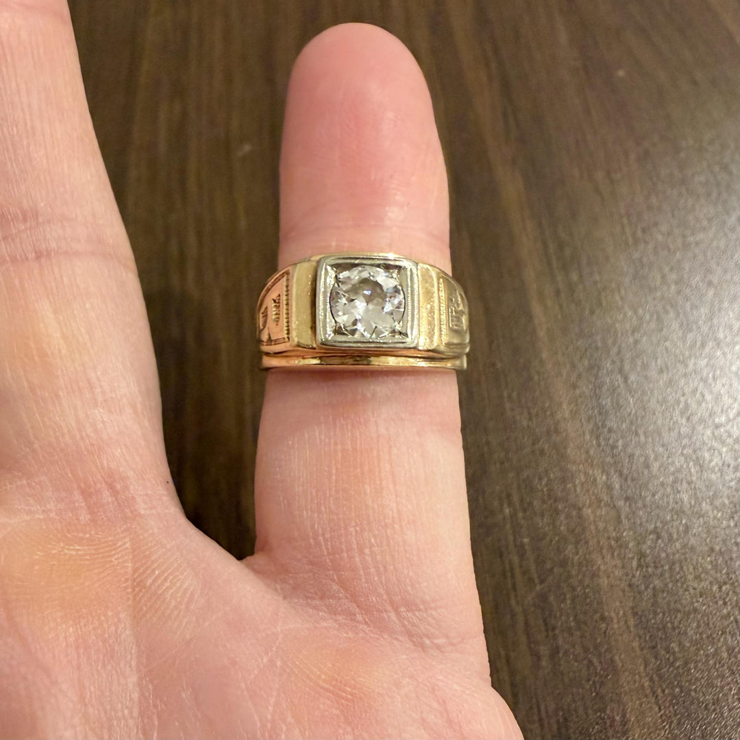 14k Yellow and White Gold 1cttw Diamond Men's Vintage Pinky Ring Size 6.25