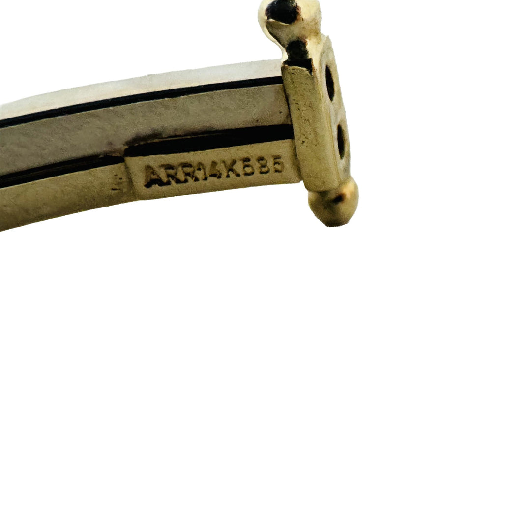 14k Yellow and White Gold 6.8g Two Tone Hinged Bangle 7.25"