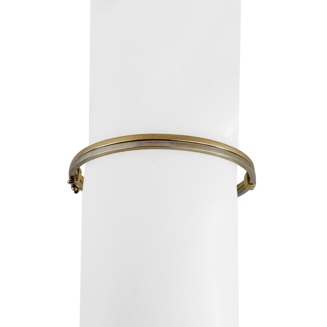 14k Yellow and White Gold 6.8g Two Tone Hinged Bangle 7.25"