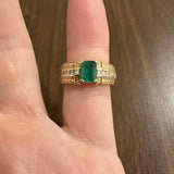 Effy 14k Yellow Gold Emerald and Diamond 9g Solid Ring Size 7