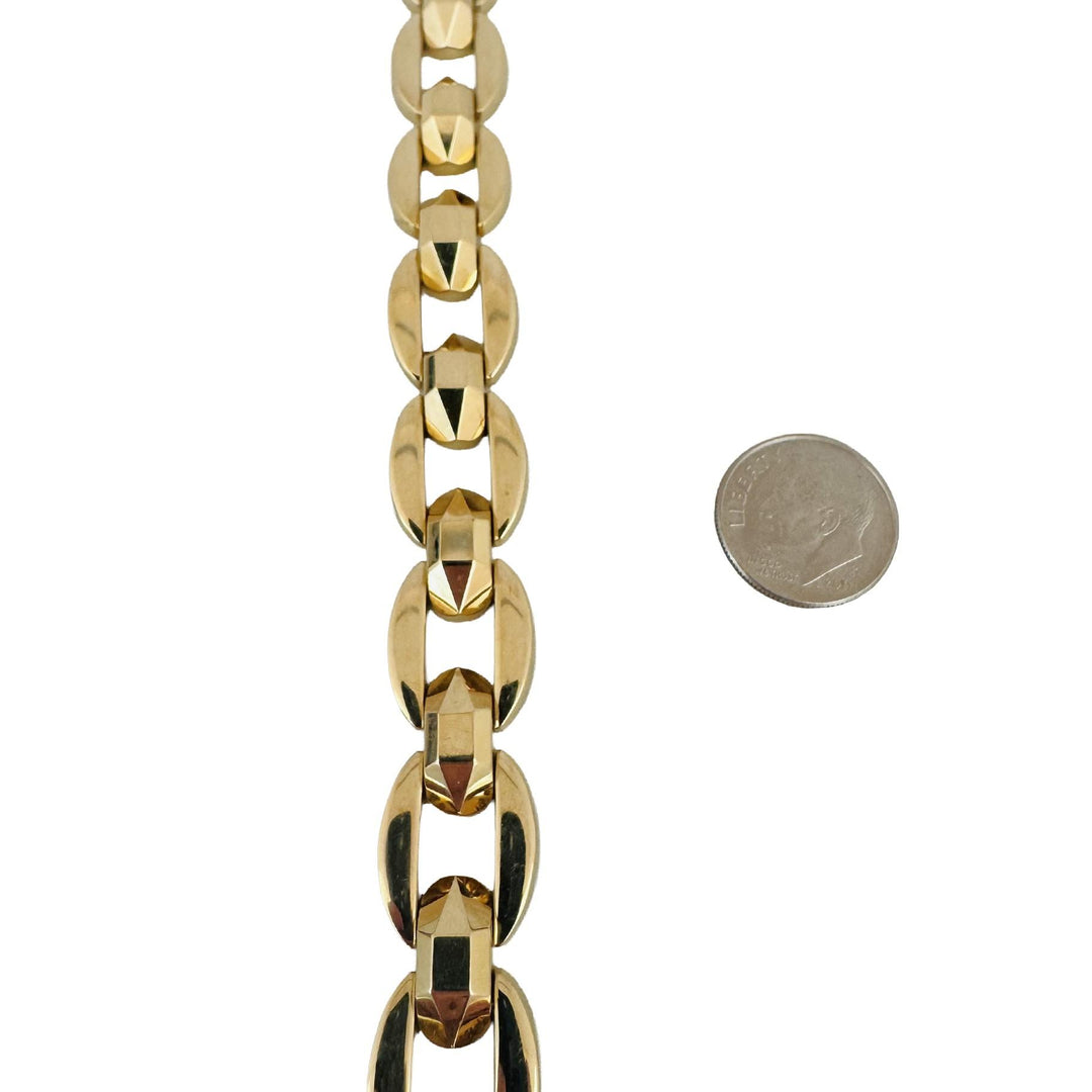 14k Yellow Gold 27.8g Heavy Polished 14mm Fancy Link Bracelet Italy 7.5"