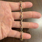 14k Yellow Gold Sapphire and 1cttw Diamond Fancy Heart Link Bracelet 7"