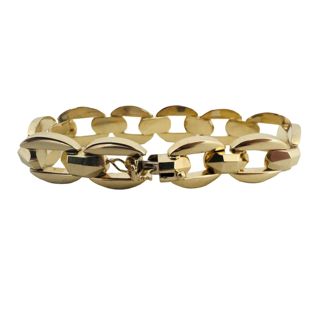 14k Yellow Gold 27.8g Heavy Polished 14mm Fancy Link Bracelet Italy 7.5"