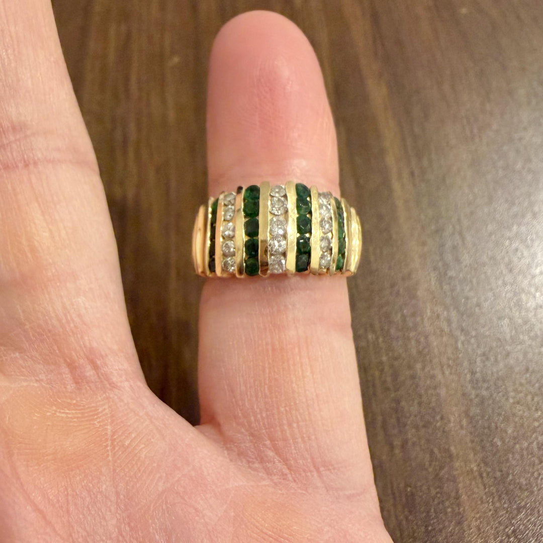 14k Yellow Gold Emerald and 0.30cttw Diamond Band Ring Size 7