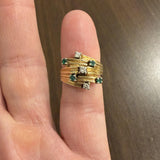 14k Yellow Gold Emerald and Diamond Vintage Bypass Band Ring Size 5