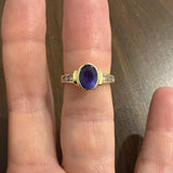 14k Yellow Gold Bezel Set Tanzanite and Diamond Vintage Ring Size 7