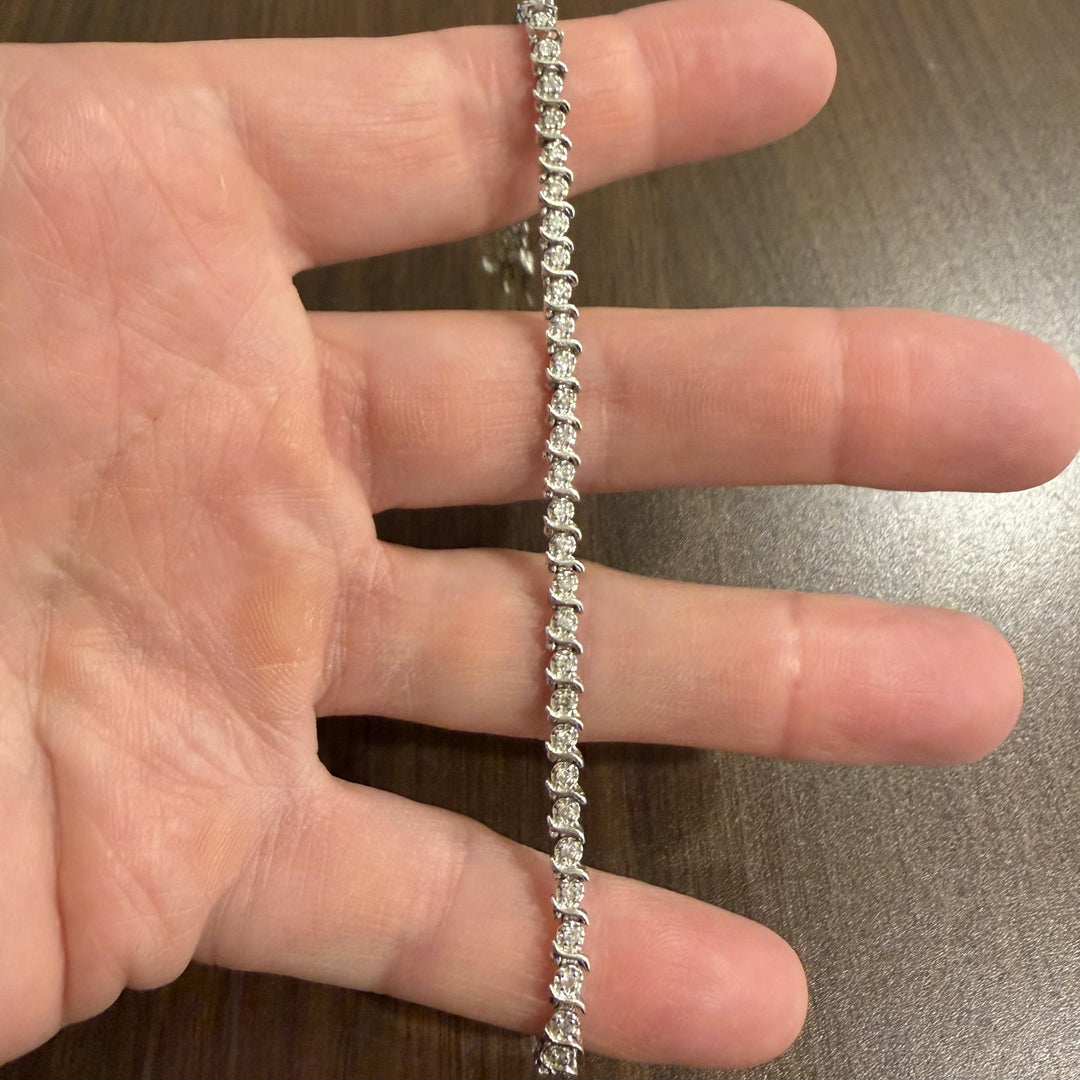 14k White Gold and 1cttw Diamond Vintage S Link Tennis Bracelet 8"