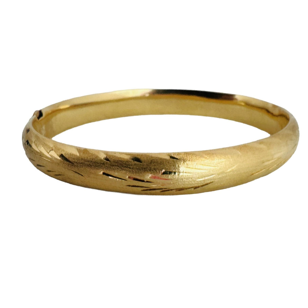 14k Yellow Gold 9.9g Vintage 8mm Floral Bangle Bracelet 6.75"
