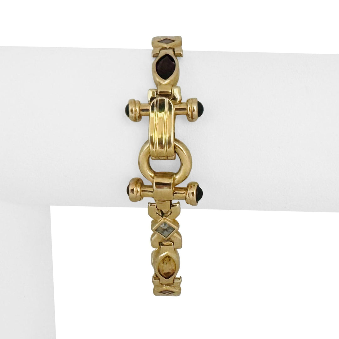 14k Yellow Gold 19.6g Multi Gemstone Heavy Fancy Link Bracelet 7"