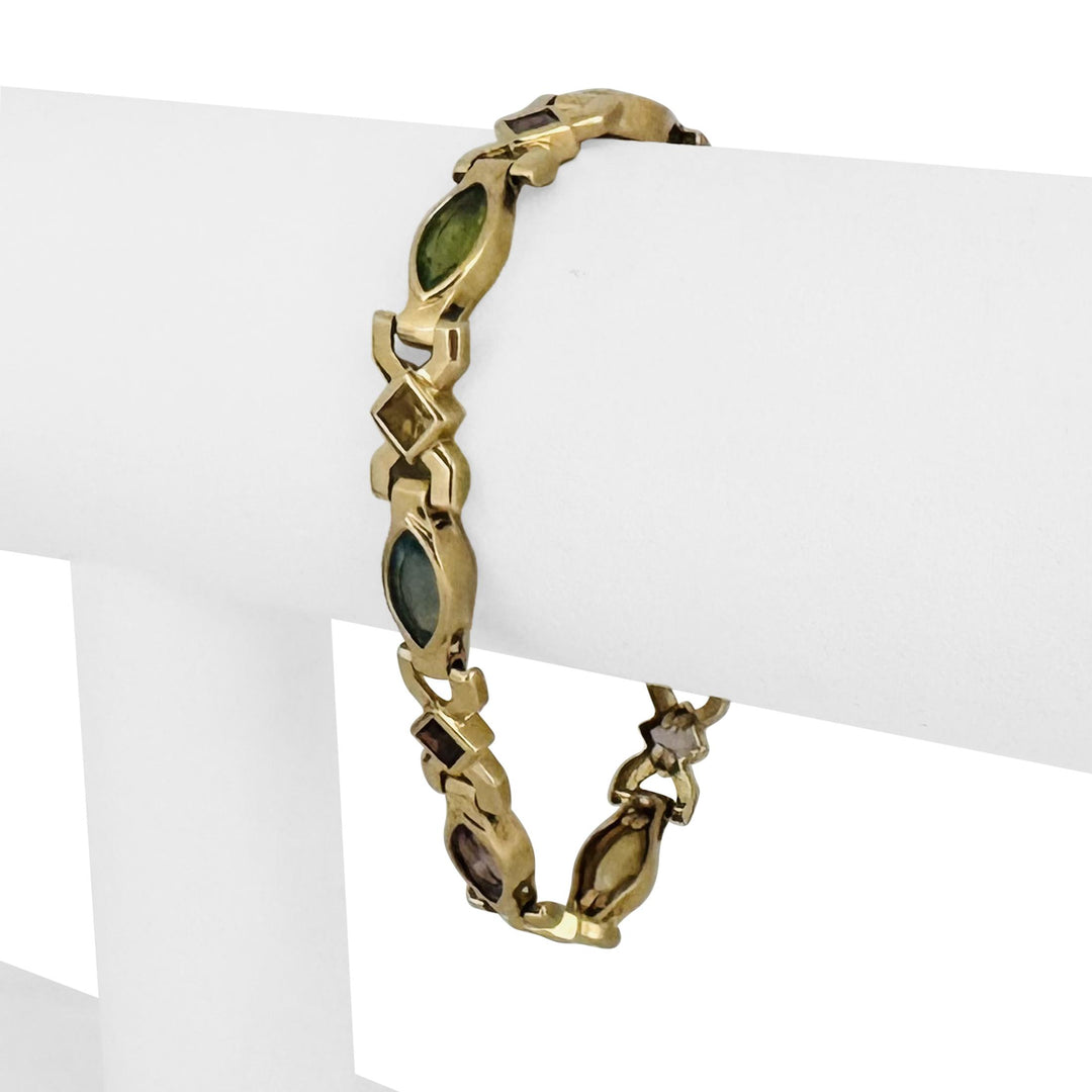 14k Yellow Gold 19.6g Multi Gemstone Heavy Fancy Link Bracelet 7"