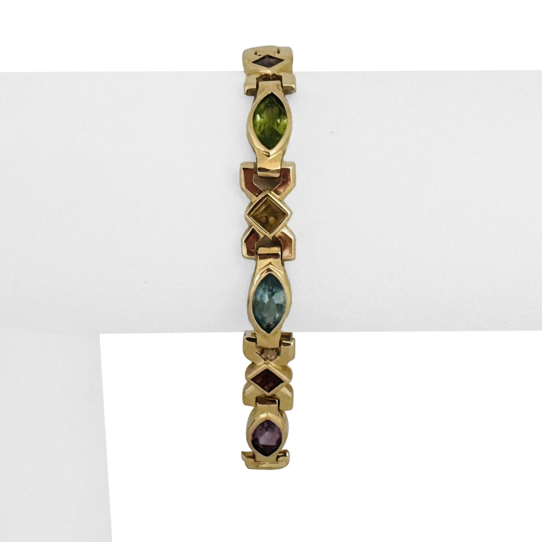 14k Yellow Gold 19.6g Multi Gemstone Heavy Fancy Link Bracelet 7"