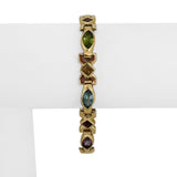 14k Yellow Gold 19.6g Multi Gemstone Heavy Fancy Link Bracelet 7"