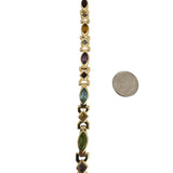 14k Yellow Gold 19.6g Multi Gemstone Heavy Fancy Link Bracelet 7"