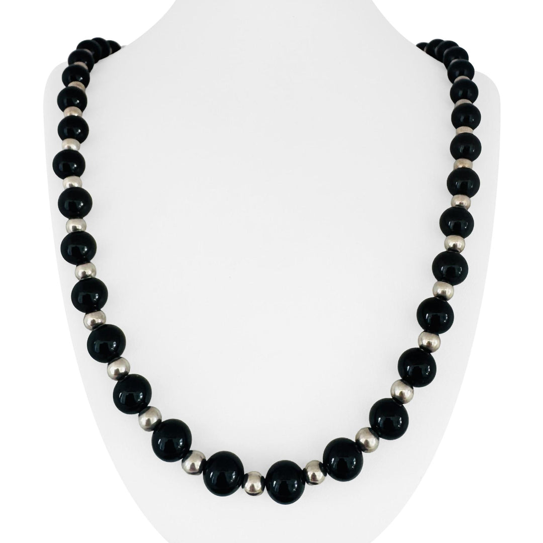 Tiffany & Co. Sterling Silver and Black Onyx Bead Necklace 31"