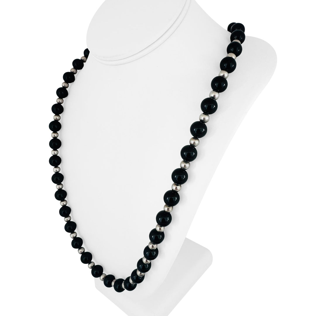 Tiffany & Co. Sterling Silver and Black Onyx Bead Necklace 31"