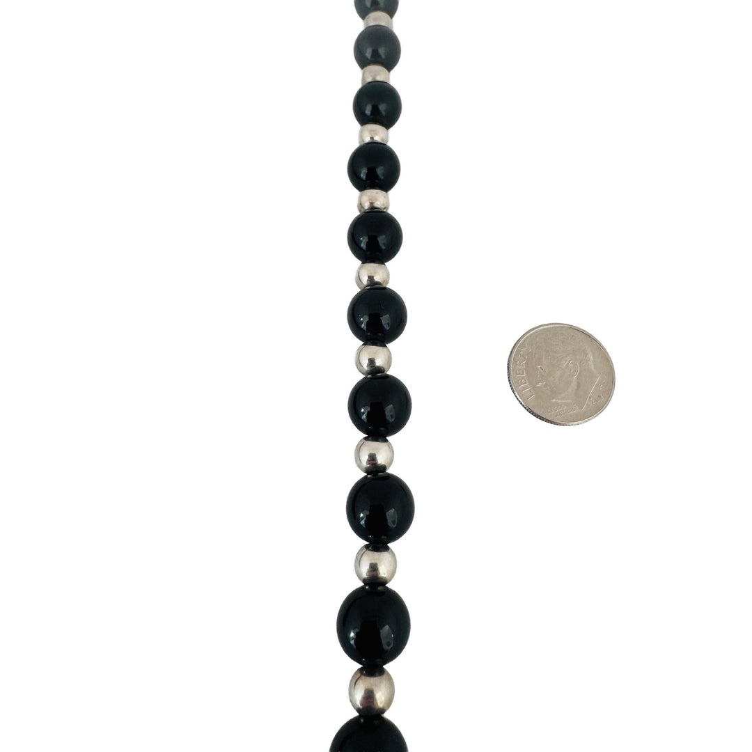 Tiffany & Co. Sterling Silver and Black Onyx Bead Necklace 31"
