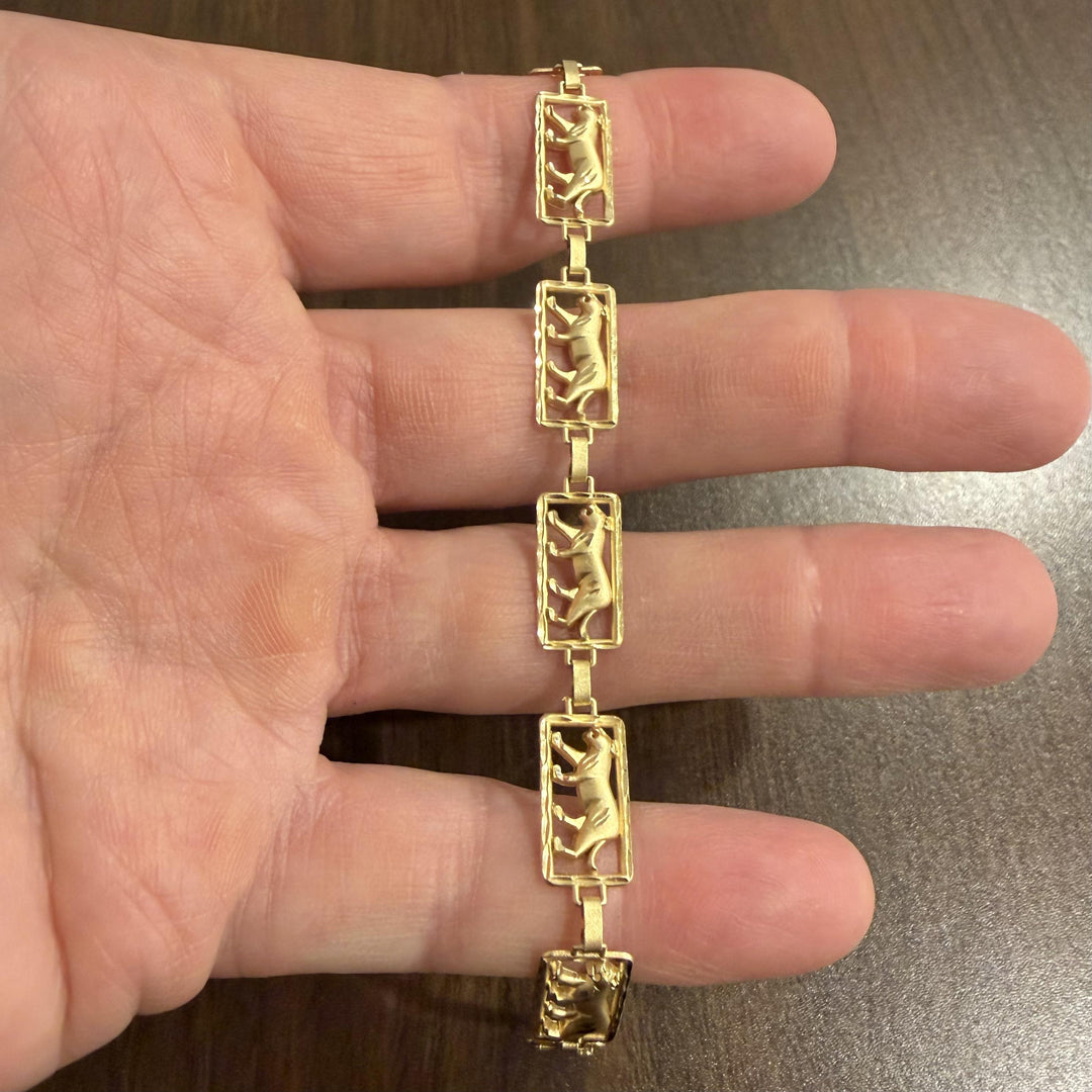 14k Yellow Gold 7g Ladies Diamond Cut 9mm Panther Panel Link Bracelet 7"